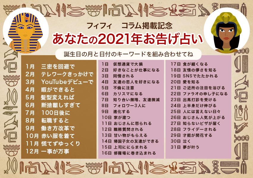 フィフィが届ける新年特別コラム 21年 何を大切にしていくべきか フィフィ 当たる無料占い 大占館 フィフィが届ける新年特別コラム 21年 何を大切にしていくべきか フィフィ 当たる無料占い 大占館
